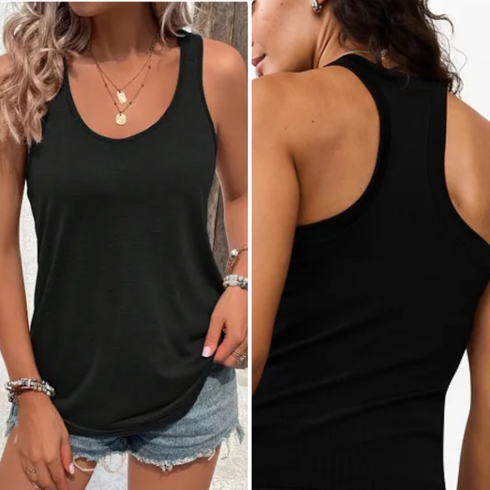 Scoop Neck Racerback Tank Top • Size M • Like-New • Black